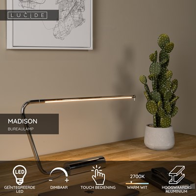 Lucide MADISON - Bureaulamp - LED Dimb. - 1x9W 2700K - Chroom